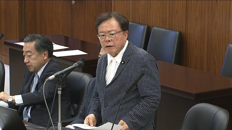 参院地方創生・デジタル特別委員会の閉会中審査で質問する維新・猪瀬直樹議員（26日）