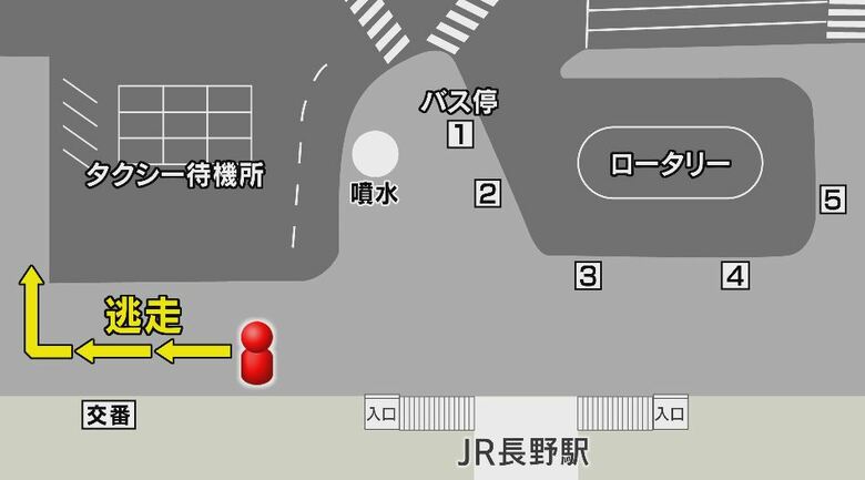 犯人は交番前を横切り逃走