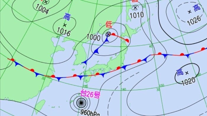 天気図　28日午前9時の予想　気象庁HPより