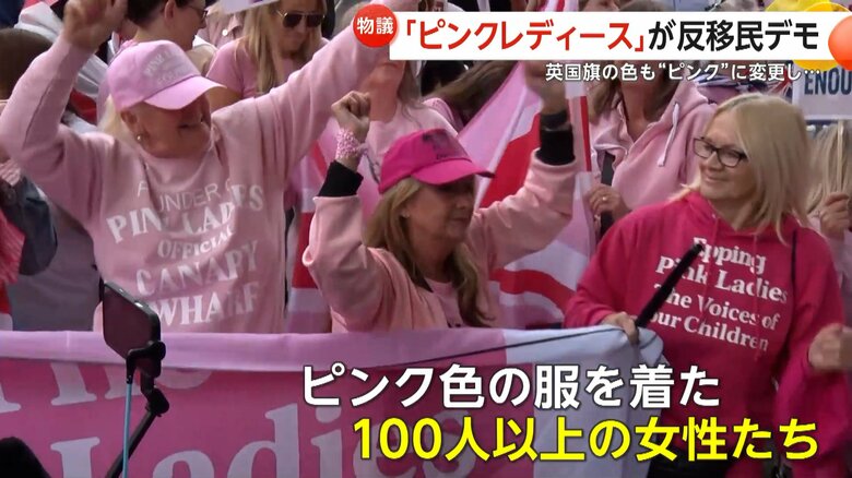 「ピンクレディース」ロンドンで“子供を守る”反移民デモ　“極右・差別に断固戦う”団体と睨み合い　英国内で論争に｜FNNプライムオンライン