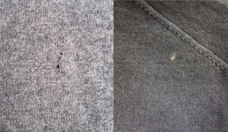 虫食いにあった衣類（提供：エステー株式会社）