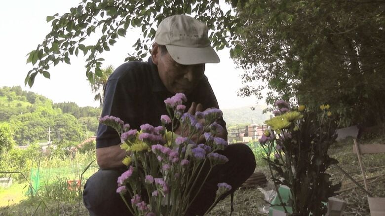 「トラ」の墓に花を手向ける川津さん