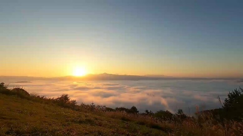 一面に広がる「雲海」（遠野市の高清水展望台、午前6時頃）
