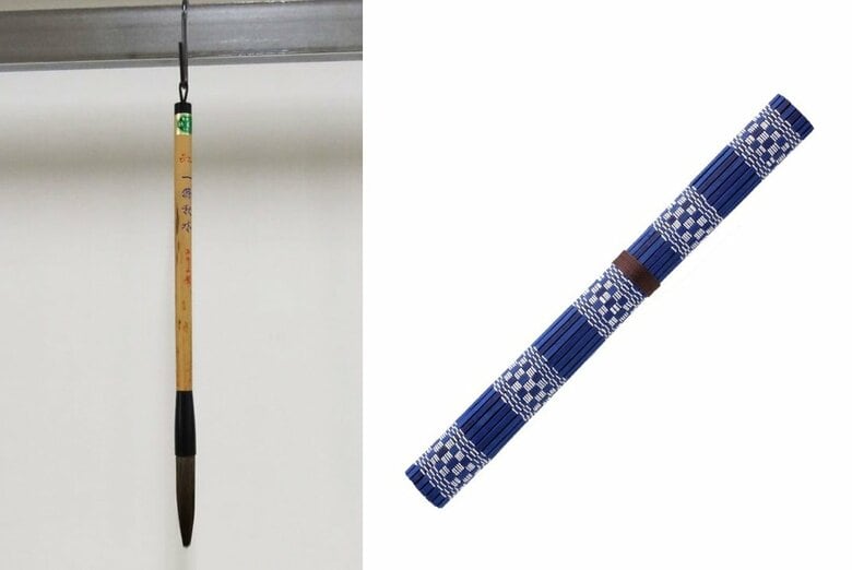 よく乾かしたあとは筆巻（画像右）で保管を（画像：株式会社あかしや公式Twitter @AkashiyaFude より）