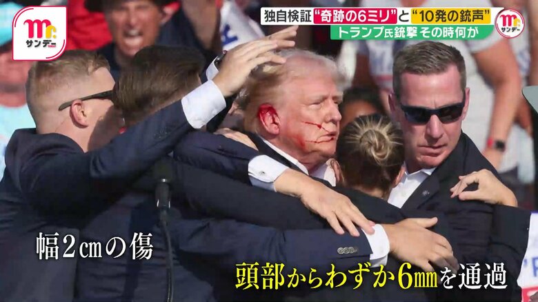 銃撃を受けたトランプ氏（ペンシルベニア州・13日）