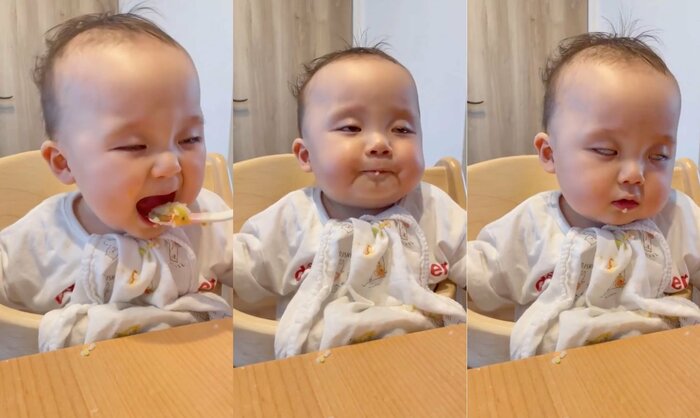 旦那さんが食べさせると寝てしまう(提供:MIさん)
