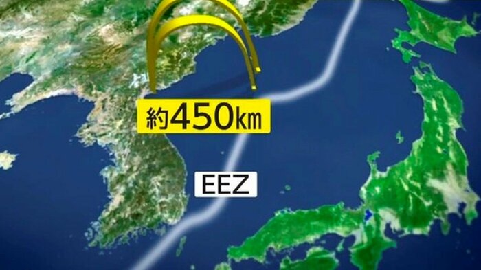 日本政府や韓国国防省は、今回の飛距離は「約450km」としている