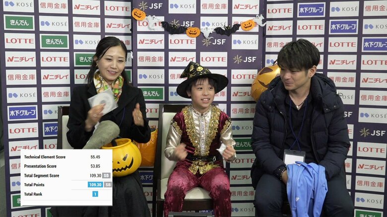 キスクラで喜びを爆発させる日髙（全日本ノービス）