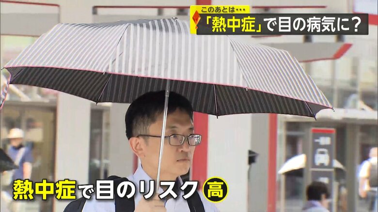 強烈な日差しを避けるため、日傘を差して街を歩く人