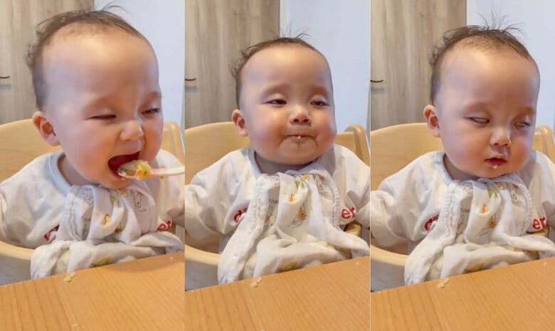 旦那さんが食べさせると寝てしまう（提供：MIさん）
