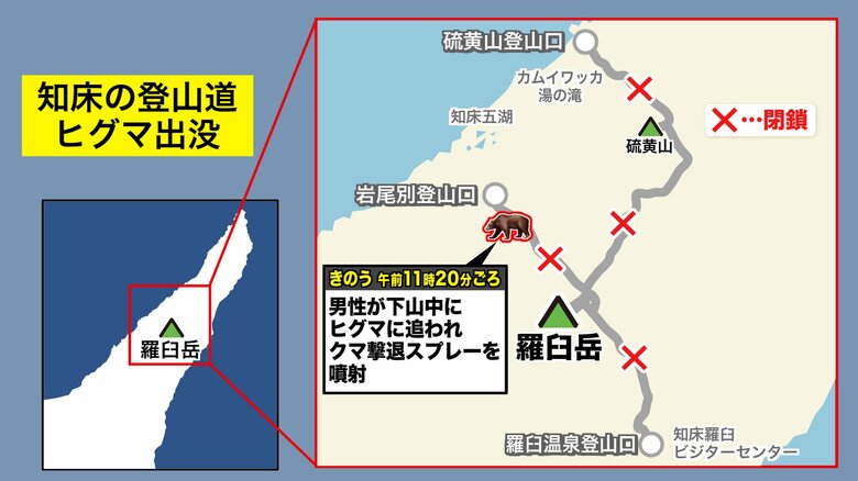 知床半島にある羅臼岳で男性がクマと遭遇