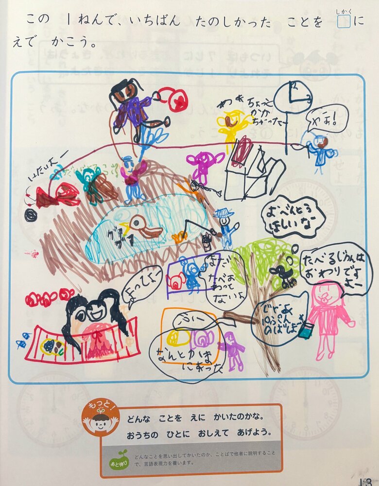 「1年で楽しかったこと」を詰めこんだイラスト