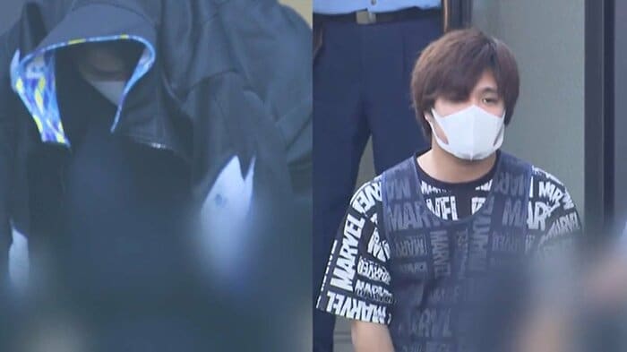 送検時の敦子被告(左)と直哉被告(右)