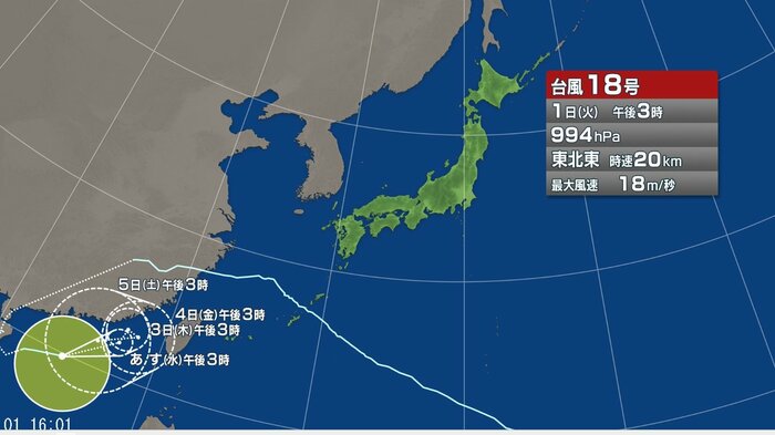 台風18号の進路予想図