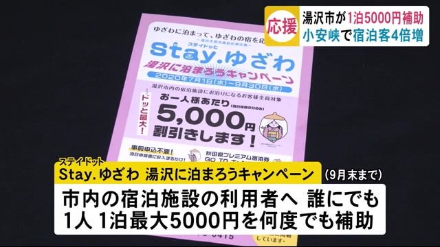 1泊5000円補助で応援 温泉宿で宿泊客4倍増 秋田・湯沢市
