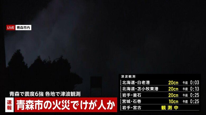 【速報】青森市内で火災…地震により発生か　けが人が出ている模様｜FNNプライムオンライン