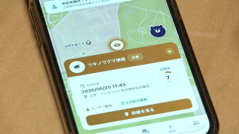 クマ出没情報を最短5秒で通知　家族や仲間で危険情報の共有も可能　秋田市の国際教養大学の学生企業が開発した無料アプリ「クマップ」運用開始｜FNNプライムオンライン