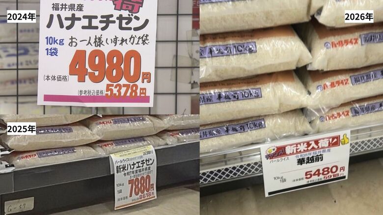 24年産から26年産の福井県産ハナエチゼンの価格