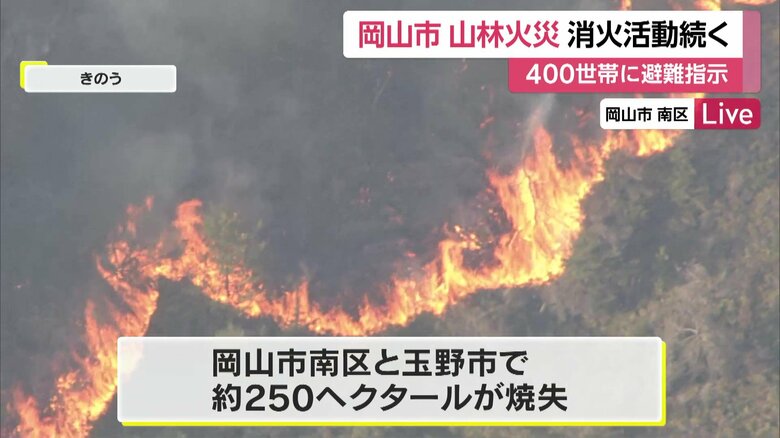 岡山市の山林火災の様子（23日）