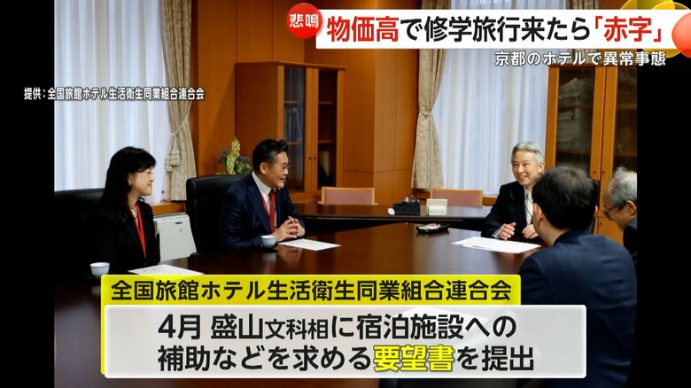 宿泊施設への補助などを求める要望書を提出している連合会
