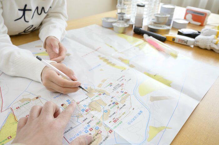 事前に1度散歩をし、防災目線で必要な情報を地図に記載(画像はイメージ)