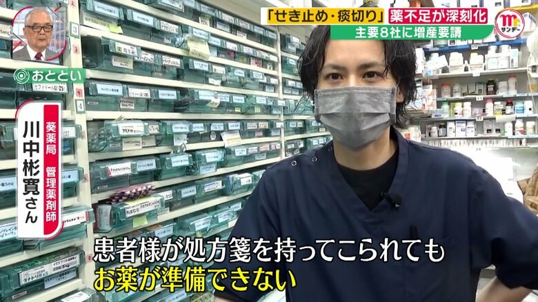 「せき止め、痰切りが今、全然入ってこない状態」だという