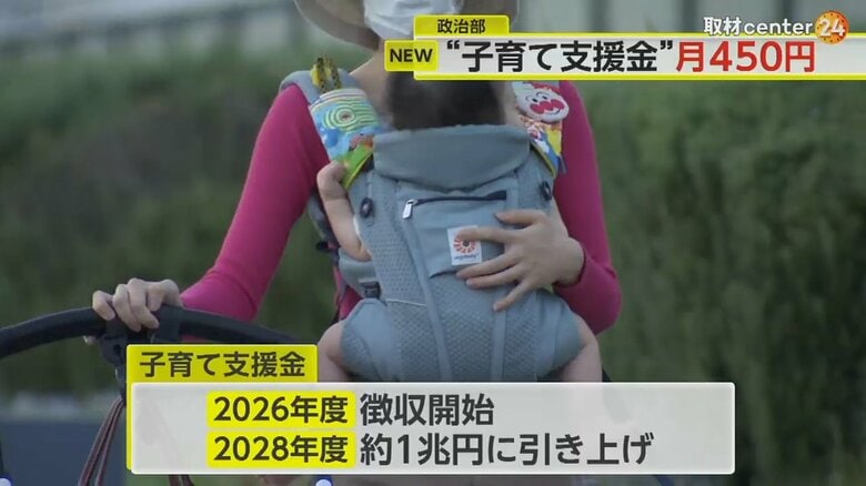 子どもを抱き、ベビーカーを押して歩く人の姿