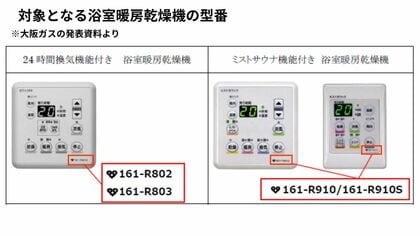 リンナイ製『浴室暖房乾燥機』「部品がショートし火災の恐れ」でリコール　大阪ガスで1万台超が対象　部品取り付けなど対応　準備時間必要なため作業は5月中頃から実施見込み