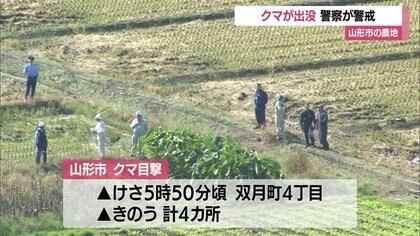 ＜クマ出没＞「サトイモ畑に入っていった」住宅街そばの農地・パトカー複数台で警戒も解除　山形市落合