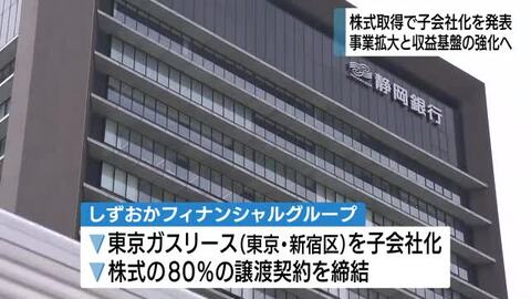 しずぎんフィナンシャルグループ　東京ガスリース株式取得で子会社化