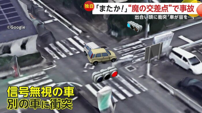 横から衝突した信号無視の車(再現CG)