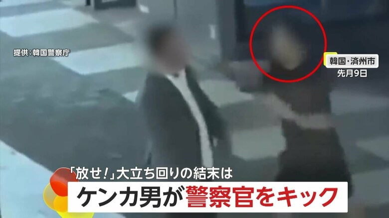 “かかってこいよ”ケンカ男が路上で大立ち回り　「放せ！」駆けつけた警察官にキックも…あっという間に現行犯逮捕　韓国｜FNNプライムオンライン