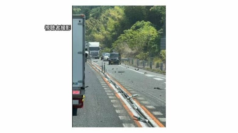大型トラックがワイヤーロープに衝突し自力走行できず…松江市の山陰道で約2時間半通行止め（島根）｜FNNプライムオンライン