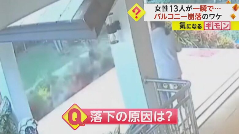 バルコニーが崩落し女性たちが落下する瞬間の映像⑤