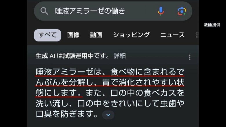 生成AIを使用した検索エンジンで検索した結果　教諭提供