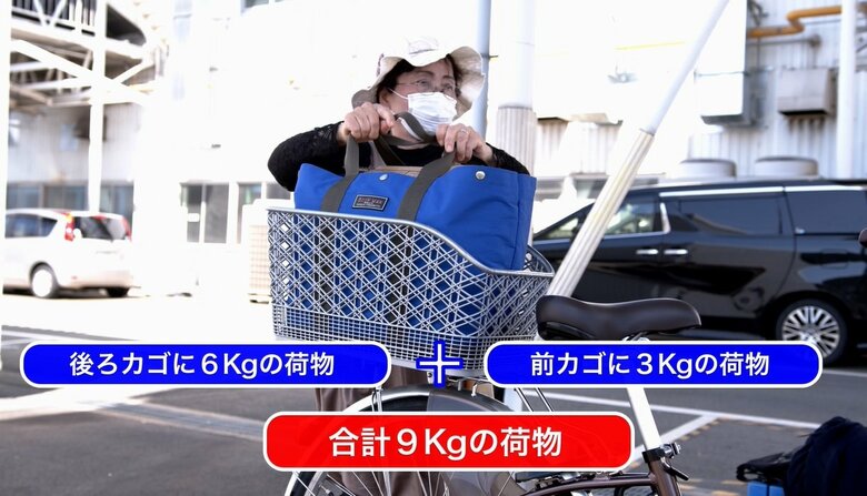 9キロの荷物を自転車に載せて押し歩き（提供：パナソニック サイクルテック）
