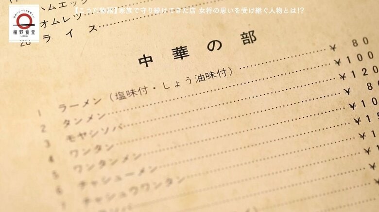 当時のメニュー表も洋食もあり中華もあった