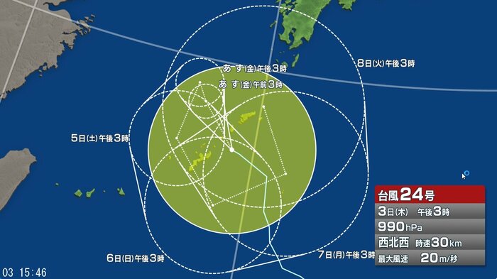 台風24号の進路予想図