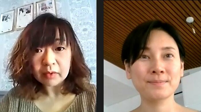 『ねこたまご』共同代表の後藤さん(左)と島田彩夏アナウンサー(右)