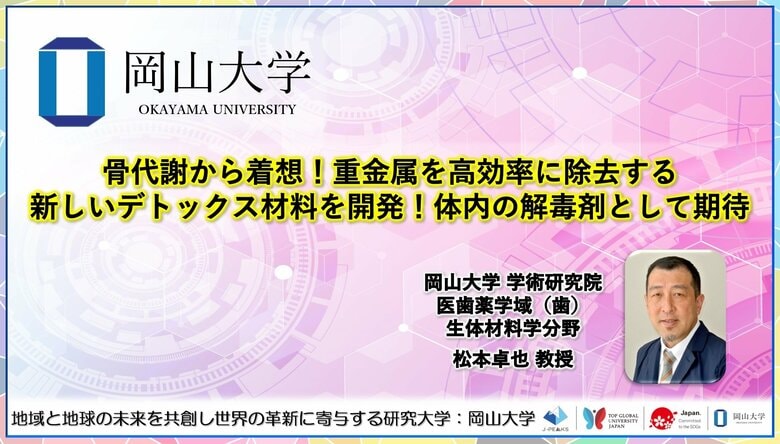 【岡山大学】骨代謝から着想!重金属を高効率に除去する新しいデトックス材料を開発!体内の解毒剤として期待