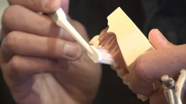 歯に対して45度の角度で