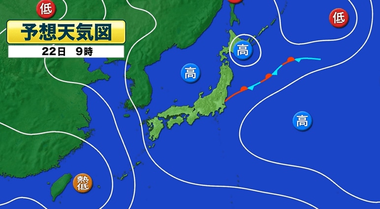 予想天気図　22日午前9時　