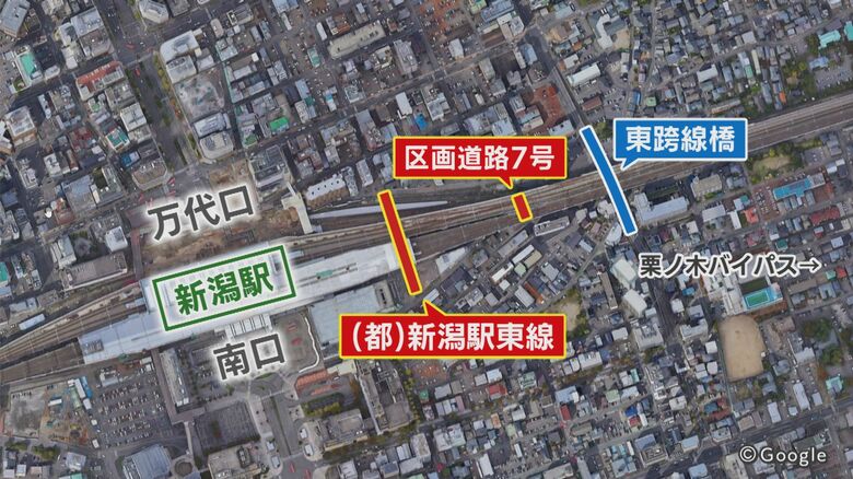 新たに開通した“区画道路7号”と“新潟駅東線”