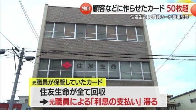 50枚超えのカードを会社が回収したため元職員による利息の支払いが滞り、カード名義人に督促が届くことに