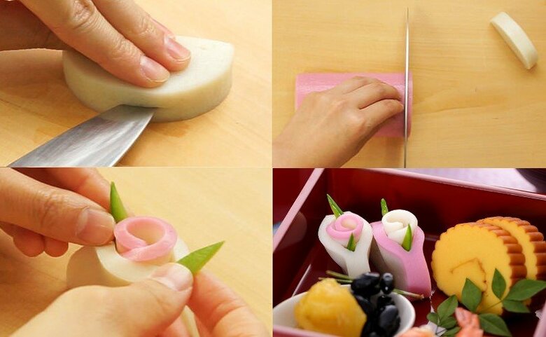 「椿」の飾り切り（提供：紀文食品）