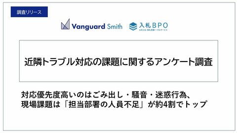 自治体調査で浮かび上がる “事件未満の近隣トラブル”対応の現場課題と即戦力ニーズ。対応優先度高いのはごみ出し・騒音・迷惑行為、現場課題は「担当部署の人員不足」が約4割でトップ