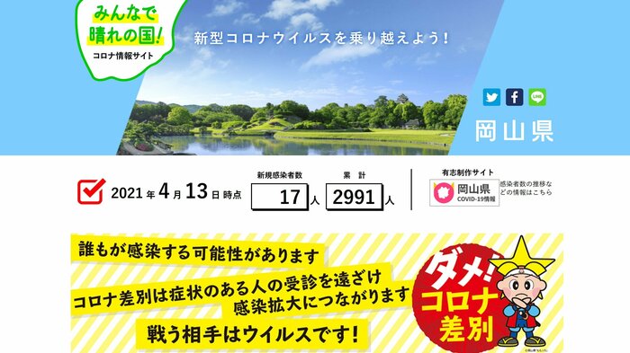 岡山県の新型コロナウイルス特設サイト