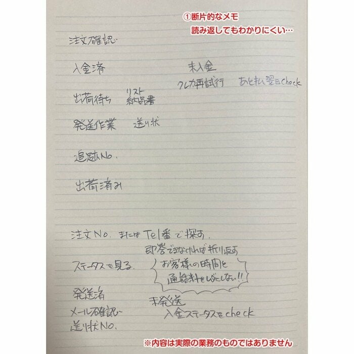 断片的なメモの例(画像提供:大栗紙工)