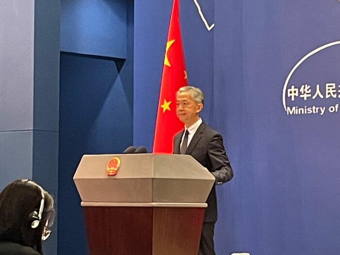 中国外務省は処理水放出への批判を繰り返している(10月11日の記者会見)