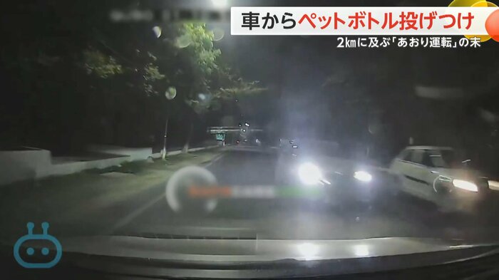 センターラインを大きく超えたシルバーの車が近づく